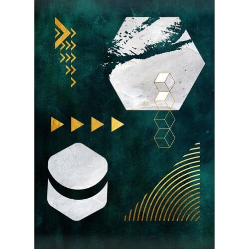 Fashion abstract dark green gray gold geometric door mat bedroom living room non-slip bedside carpet floor mat