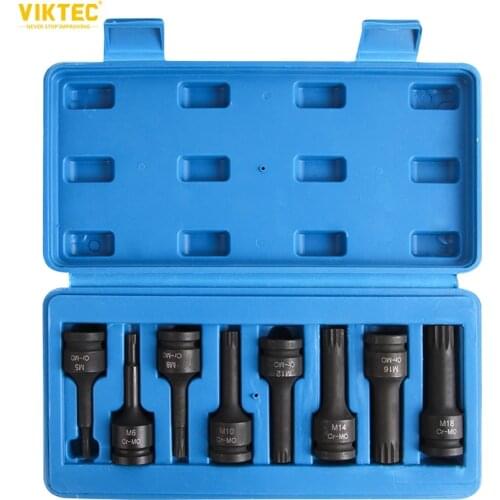 Viktec 8pc 1/2" Hex Impact Bits Socket 1/2 Inch Drive Hex Bit Socket Set H5 H6 H8 H10 H12 H14 H17 H19 Metric and Standard Socket