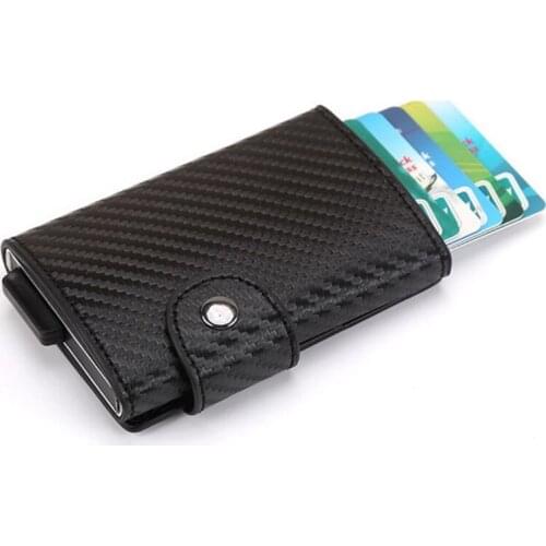 New Carbon fiber Crazy Horse PU Leather ID Credit Card Holder Men Business Bank Card Holders Aluminum RFID Blocking Mini Wallets