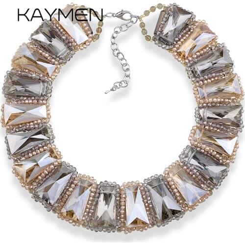 KAYMEN New Luxury Fashion Statement Necklace Crystal Beaded Strands Handmade Necklace Choker Necklace for Women 2 Colors