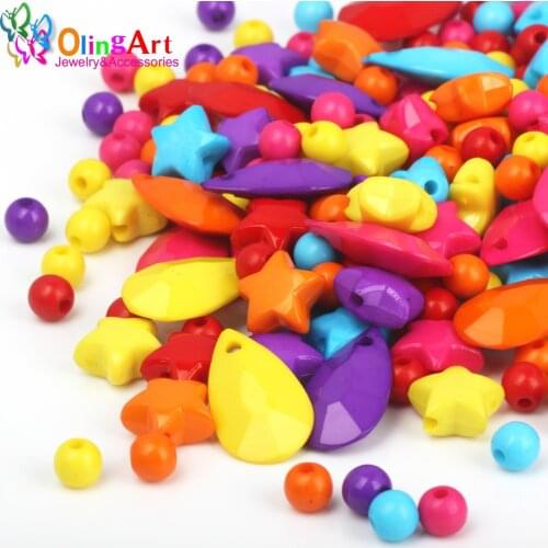 OlingArt 300Pcs/lot mixed color Acrylic bead Round, five-pointed star drop-shaped DIY earrings Bracelet necklace jewelry making