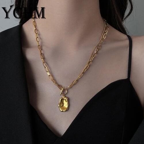 Vintage Irregular Layered Necklaces for Women Stainelss Steel Necklace Toggle Clasp Gold Plated Necklace Aesthetic Jewelry