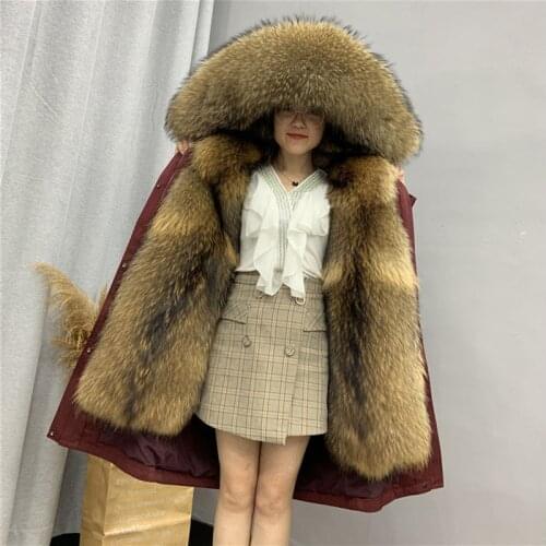 2020 new style to overcome the female long section of the Parker Wang whole skin raccoon hair door placket mink liner warm coat