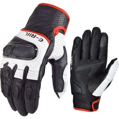 Breathable Perforated Motorcycle Gloves Black Racing Genuine Leather Motorbike White Road Racing Team Glove Men Summer