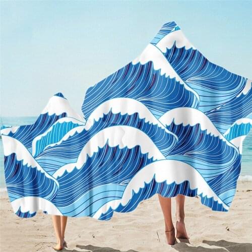 Free shipping Gift Tropical Flower Leaves Sea Waves Geometric Adult Kids Hooded Beach Towel Cape Sports Gym Surfing Pool Swim