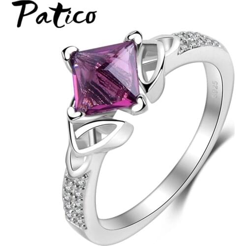 Gift Rings for Women Anniversary Gift Square Purple Austrian Crystal 925 Sterling Silver Proposal Jewelry for Lover Wife
