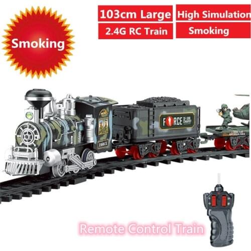 High Simulation Remote Control RC Rail Train 103cm Large Size Smoking Train Model With Rechargeable Steam Train Childrens Toy