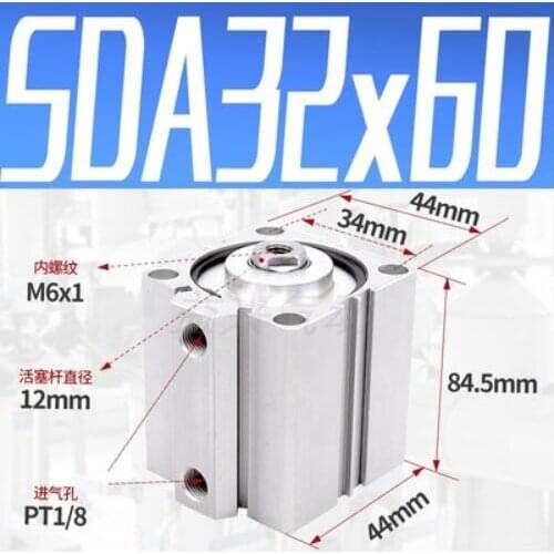 SDA32-60 Airtac Type SDA series SDA32X60 1/8" Port Pneumatic Compact Air Cylinder 32mm Bore 60mm Stroke SDA32*60