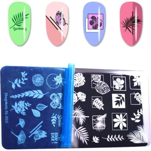 Stainless Steel Nail Nail Art Stencil Template Mold Natural Flower Grass Butterfly Leaves Rose Style Image Stamping Plates