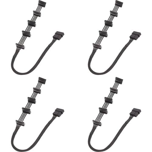 High Quality 4Pcs Practical Durable PC Server 4 pins IDE Molex 1 to 5 SATA Power Cable Adapter Splitter Cables 18AWG Black 40cm