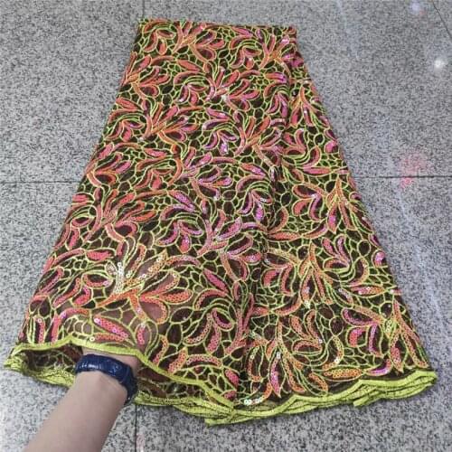 Burnt Orange Africa Sequins Laces Fabrics High Quality French Tulle Mesh Lace Fabric for Sewing Nigeria Sequence Fabric