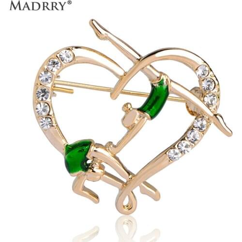 Madrry Duoble Dancers Heart Brooches For Women Enamel Gold-color Crystal Brooch Pins Hijab Pin Scarf Hats Dress Sweater Jewelry