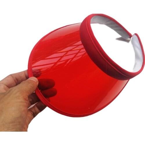 Womens Womens Unisex Summer Sweet Candy Color UV Protection Open Top Sun Visor Hat Transparent PVC Plastic Wide Brim Clip-On Cap