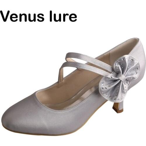 Silver Color Womens Shoes Mary Janes Heels Comfort Vintage Closed Toe