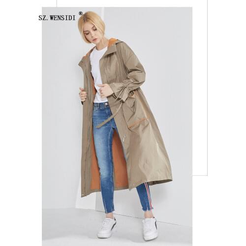 1057quality 2018 Autumn New High Fashion Brand Woman Classic Double Breasted Trench Coat Waterproof Raincoat Business Outerwear
