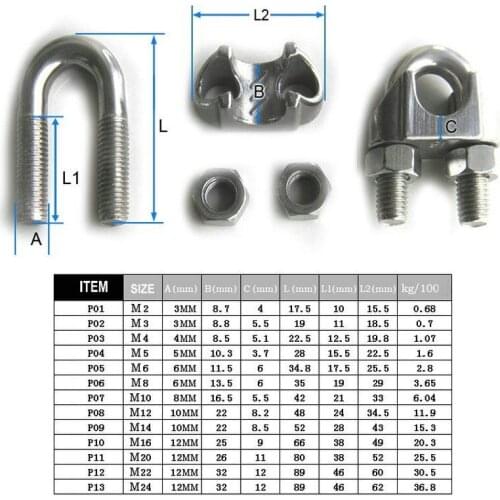 10PCS/LOT DIN741 M14 Stainless Steel 316 Grade Wire Rope Clips, High Tensile And More Anti-Rust