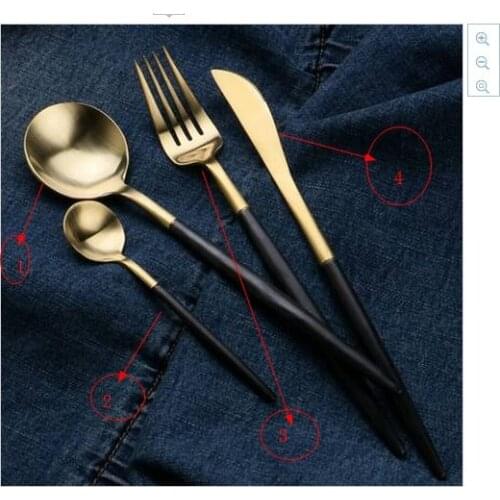 181) black and gold tea western food steak knife and fork black handle 304 stainless steel knife and fork west