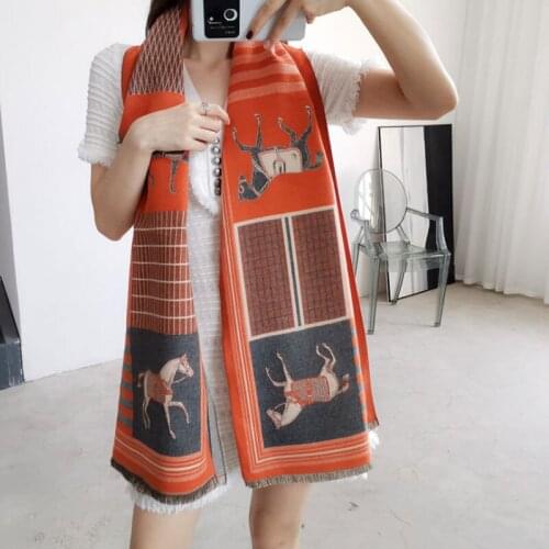 2021 Luxury Brand Design Scarf Women Fashion Horse Print Shawls Cashmere Warm Pashmina Foulard Bufanda Female Thick Scarves