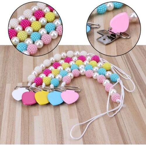 5 Colors Hand Made Pearls Princess Baby Pacifier Nipples Dummy Chupeta Beaded Pacifier Clips Wholesale