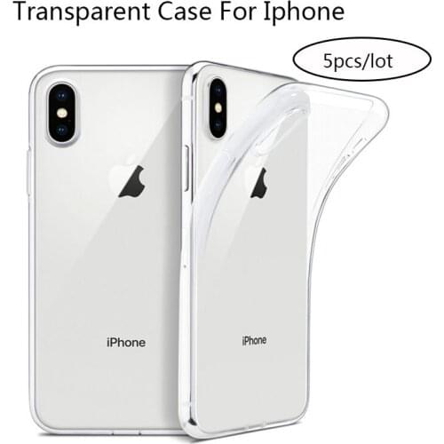 5Pcs Slim Clear Soft TPU Case Cover For 6 7 8 Plus XS Max XR Transparent Cover Tempered Glass For Phone 11Pro Max 6S