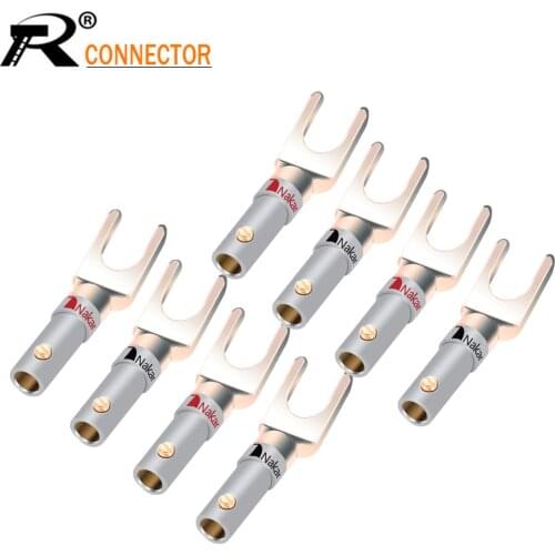 8PCS Nakamichi Y/U Type HIFI Banana Plug Connectors Gold Plated Screw Lock Solderless Fork Amplifier Banana Jack