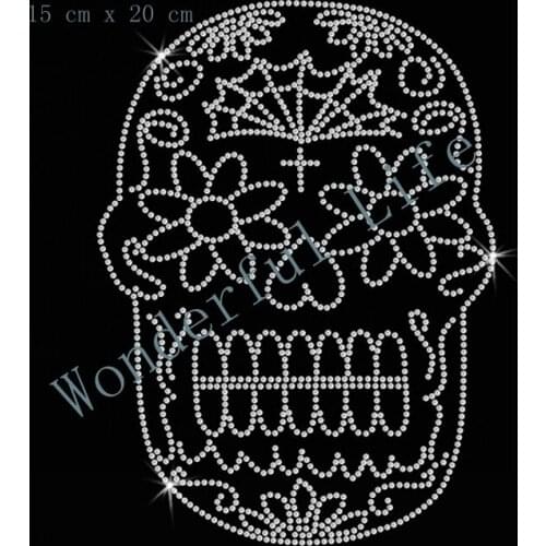 Free shipping customized Skull Diamante Motif Rhinestone Transfer with best price for export