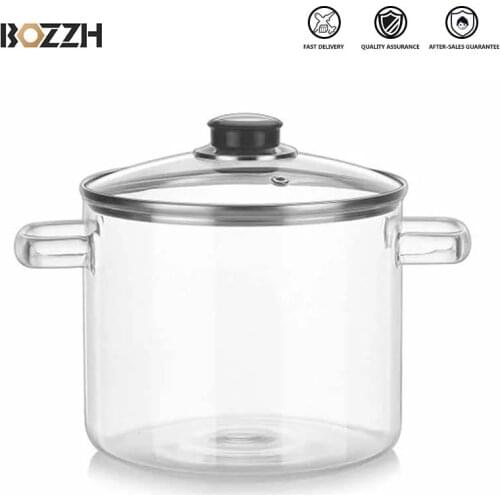 BOZZH 2L Large Glass Soup Pot Transparent Breakfast Porridge Cooking Pot Vegetable Salad Noodle Bowl Explosion-Proof Cookware