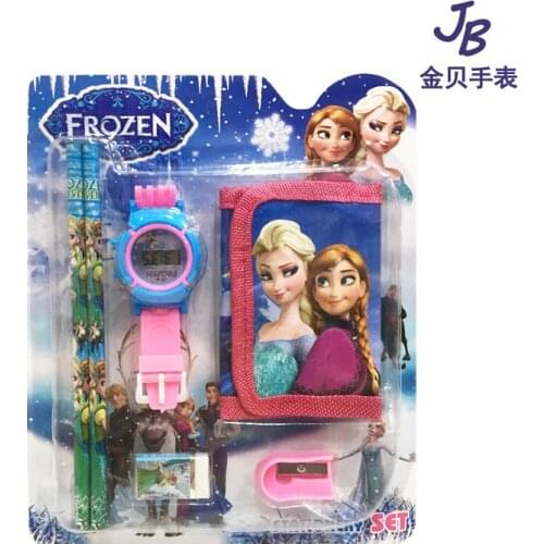 Disney Mickey Minnie Childrens Watch Anime figure Frozen Avengers Electronic Watch Wallet Pencil Sharpener set Birthday Gifts