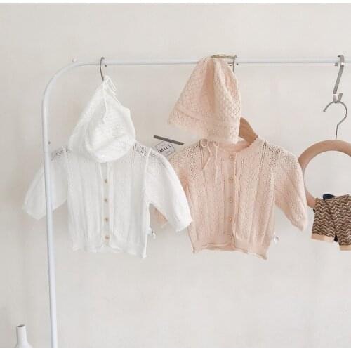 Summer Sweater for Girls with Hat Hollow Out Baby Girl Clothes Autumn Spring Baby Cardigan Cotton Kids Coat Infant Sweaters