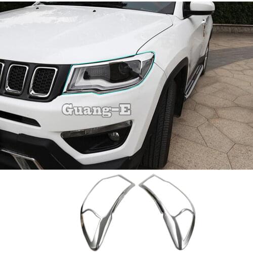 For Jeep Compass 2017 2018 2019 2020 Car Body Front Head Light Lamp Detector Frame Stick Styling ABS Chrome Cover Trim Part 2pcs