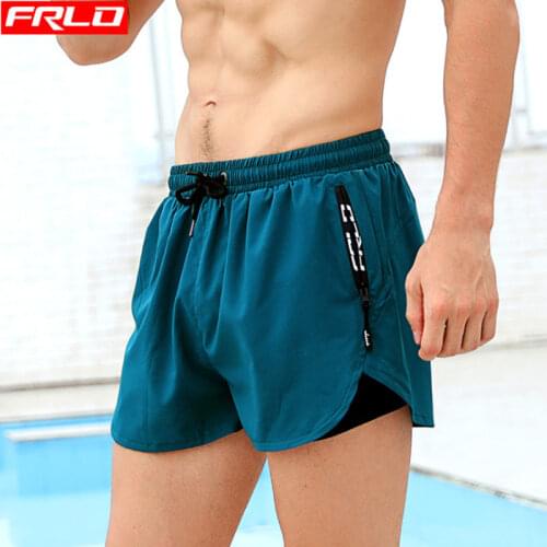 Elastic Mens Swimming Trunks Beach Shorts Swimwear Zip Pocket Swimsuit Sport Wear Short Pants Sexy Boxer Briefs Board Gay FRLO