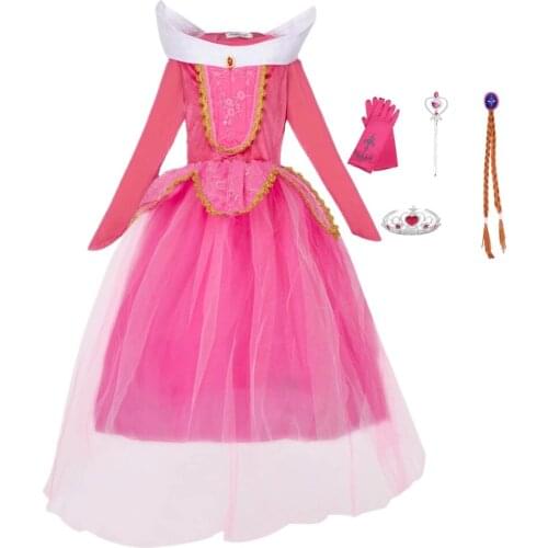 FINDPITAYA Sleeping Beauty Princess Girls Auro Dress up Halloween Carnival Party Cosplay Costume Long Sleeve 4 Layers Dress