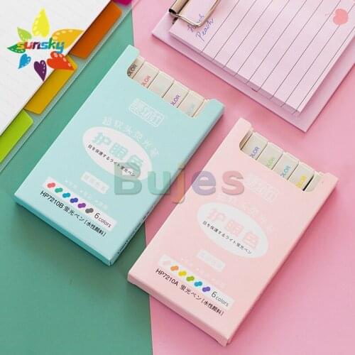 Soft head fluorescent pen 6/12 PCS Light color Marker pen Small fresh color Morandi color pen set Square penholder art supplies
