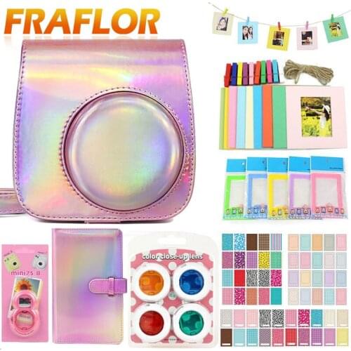 Fujifilm Instax Mini 9 8 8+ Camera Accessories Bundle Kit Shoulder Strap Bag Case Photo Album Film FramesFilters Selfie Lens Set