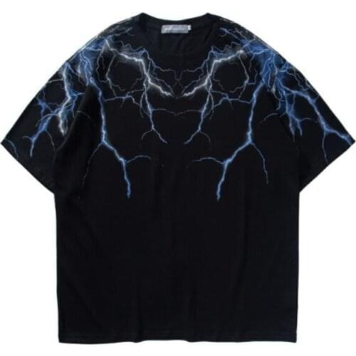2020 Streetwear Dark Lightning T Shirt Hip Hop Men Harajuku Tshirt Short Sleeve Cotton T-Shirt Fashion Black Tops Tees HipHop