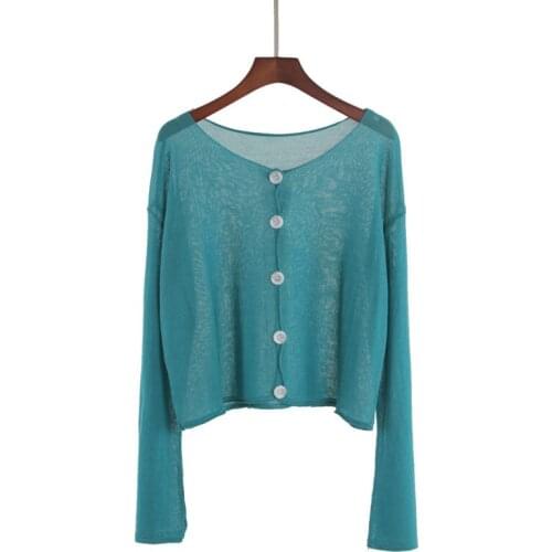 Lightweight knitted women sweater and cardigan v-neck solid long-sleeved thin summer new female outwear coat tops all match