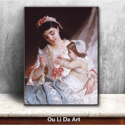 Classical figures cute baby girl mather angel oil paintings canvas printing printed on canvas home wall art decoration picture