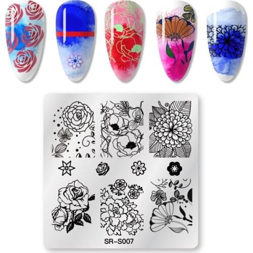 Mtssii 1PC Square Nail Art Stamp Floral Rose Template Gorgeous DaisyFlower Vine Leaves Manicure Nail Art Image Plate