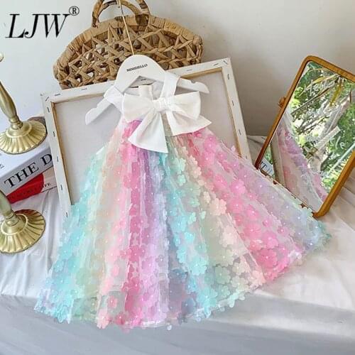 LJW Girls Flowers Dresses New Summer Kids Girl Floral Sweet Dress Party Costume Children Cute Outfits Baby Vestidos 2 6Y