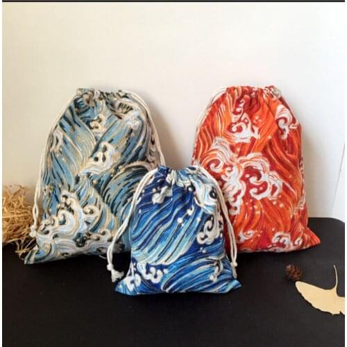 Vintage Waves Linen Candy Gift Favor Bag 9x12cm 10x15cm 13x17cm pack of 100 Birthday Party Wedding Packaging Pouch