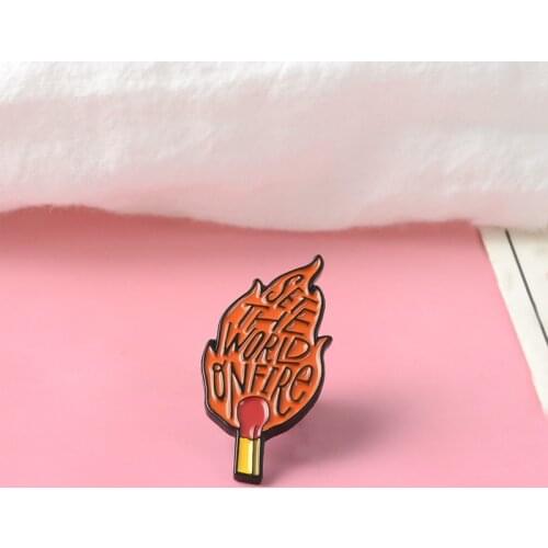 Burning Match Metal Enamel Brooch World on Fire Fashion Fun Flame Badge Pin Creative Trendy Lapel Backpack Jewelry Accessories