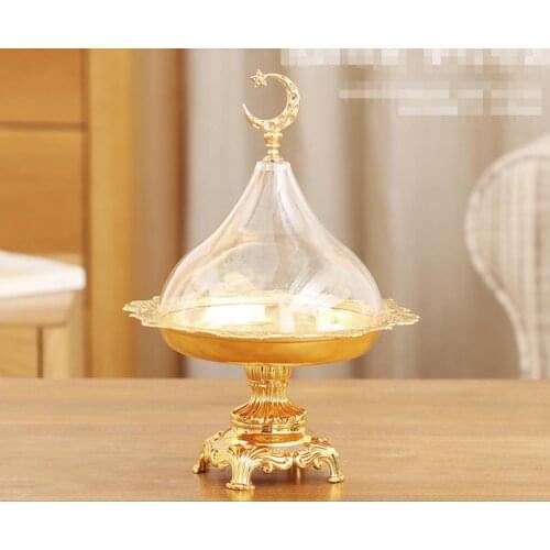 Gold/Silver Metal Storage Candy Tray Cupcake Stand with Acrylic Cover Lid Jewelry Display Rack Home Hotel Decor