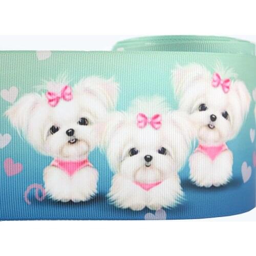 Cute Cartoon pupy dog Printed grosgrain ribbon 75mm 5/10 yards DIY baby bows sewing accessories wedding decorative ribbons
