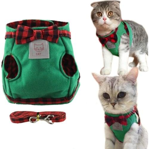 Cute Kitty Bowtie Lovely Plaid Jacket Vest Harness and Leash Set for Cats