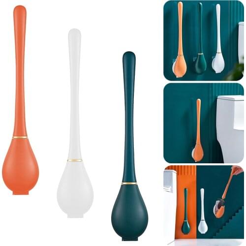 Toilet Brush Set With Holder Home Toilet Bowl Brush Silicone Soft Tongue Bristles With Base + Quick Drying Holder Set