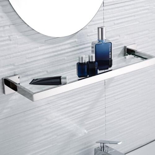 Wall Mount Chrome Finish Stainless Steel Bathroom Glass Shelf Lavatory Accessories Bathroom Storage Organizer Shelves