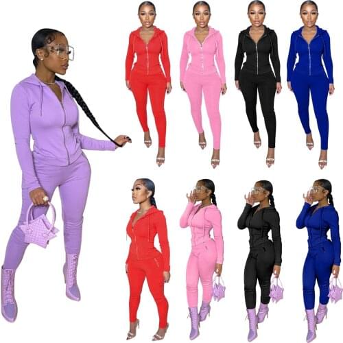80SH Wholesale Items 2021 Jogging Suits Zip Up Hoodie Fall Clothing for Women 2 Piece Set Jogging Set Hot Sales