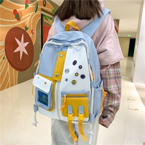 Multi-pocket Buckle Cartoon Backpack Blue Drawstring Girl Backpack Astronaut Transparent Pocket Women Student School Bag Mochila