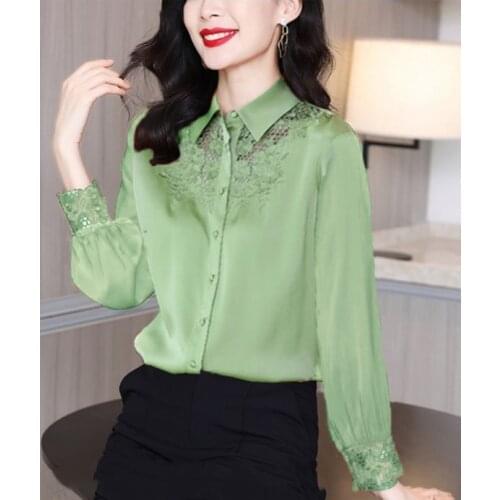 Embroidered silk shirt womens long sleeves spring/summer 2021 new fashion vintage satin mulberry silk top Button