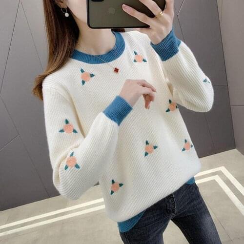 Sweater womens loose-fitting outer wear autumn and winter clothes 2021 new ladies Western-style knitted pullover blouse